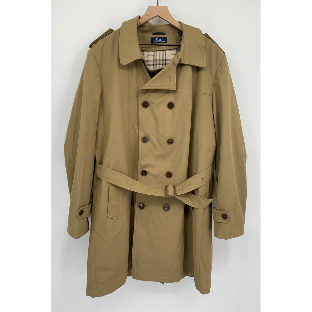 Ralph Lauren Trench Coat Mens 48R Tan Water Repellent Removable Wool Liner